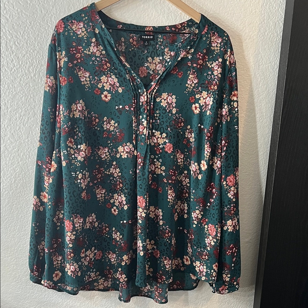 Torrid Teal Floral Blouse